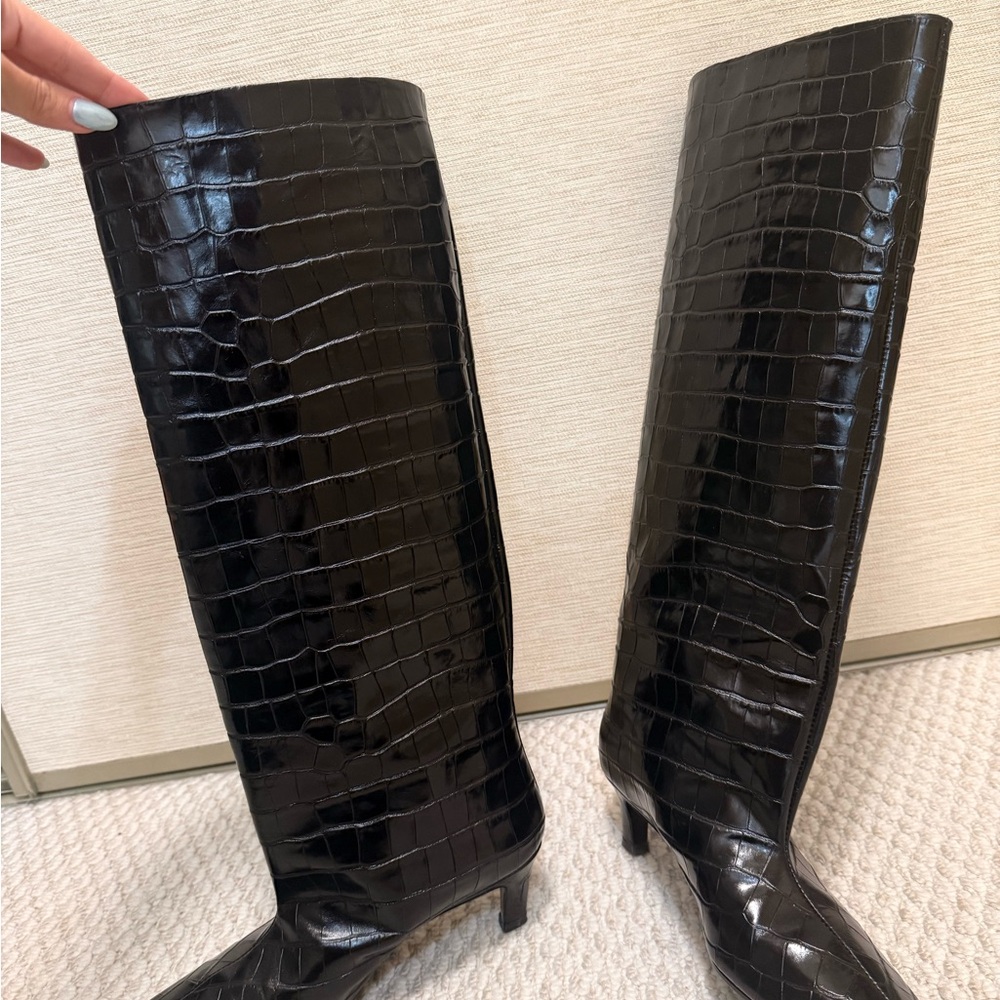 Toteme Black Croc-Embossed Knee Boots - Picture 3 of 7